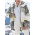 thumbnail image 3 of Womens Fuzzy Fleece Jacket Hooded Color Block Patchwork Cardigan Coats Outerwear with Pockets S Gray Female, 3 of 5