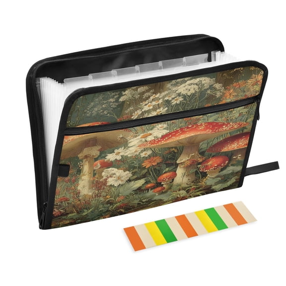 Accordion File Organizer with Zip Closure 13 Pockets Expanding File Folder Letter A4 Paper Document Organizer for Home Office Red Mushrooms