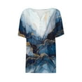 thumbnail image 6 of Women's Marble Print Tops Casual Summer V Neck Button Short Sleeve Floral Blouses Trendy Loose Fit Going out Tee (2XL, Navy), 6 of 6