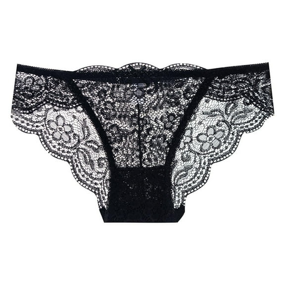 Sunvit-Panties Womens Lace Bikini Underwear - Nylon Spandex Blend, Scalloped Edge, Soft Breathable, Semi-Sheer, Black Color, Size L - Ideal for Daily & Special Occasions