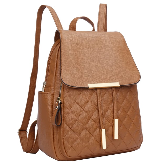 Mochila KKXIU de piel acolchada a la moda para mujer, color marrón