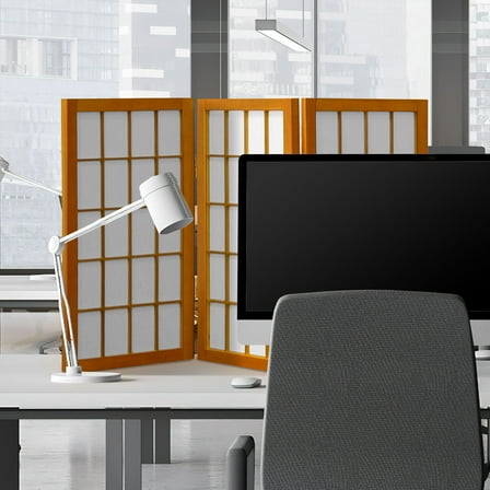 2 ft. Tall Desktop Window Pane Shoji Screen - Honey - 3 Panels