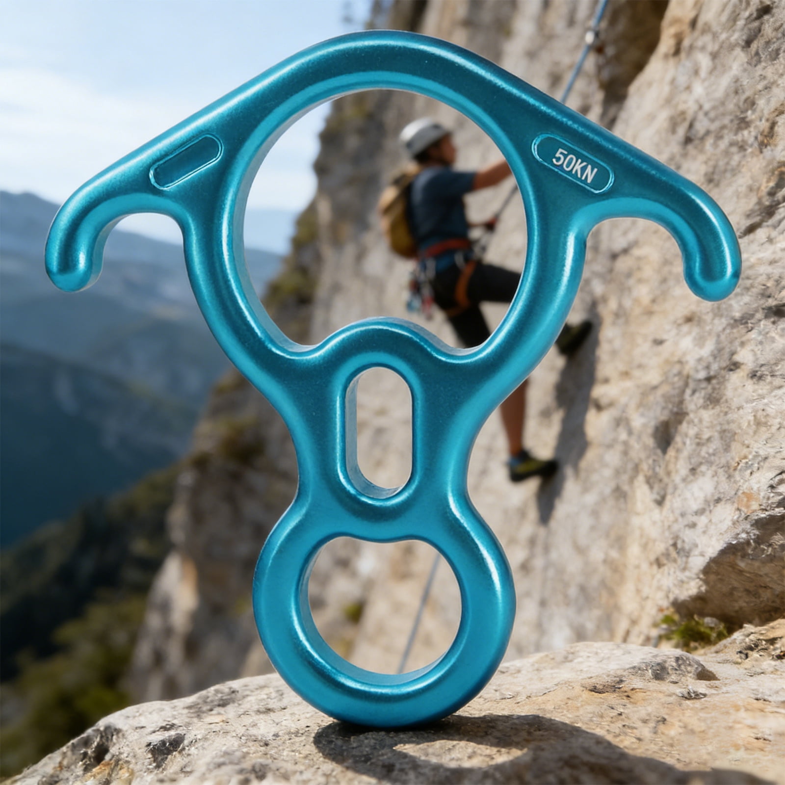 Professional Rock Climbing Equipment Figures 8 Descender For Safe And Controlled Descent In Mountaineering Environment