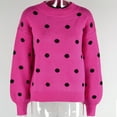 thumbnail image 6 of Lovskoo Sweaters for Women Comfortable Polka Dot Printing Long Sleeve Round Neck Sweater Top Hot Pink, 6 of 7