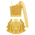 thumbnail image 2 of iiniim Kids Girls Modern Jazz Hip Hop Outfits Sequin Crop Top with Mini Skirt Dancewear A Gold 16, 2 of 7