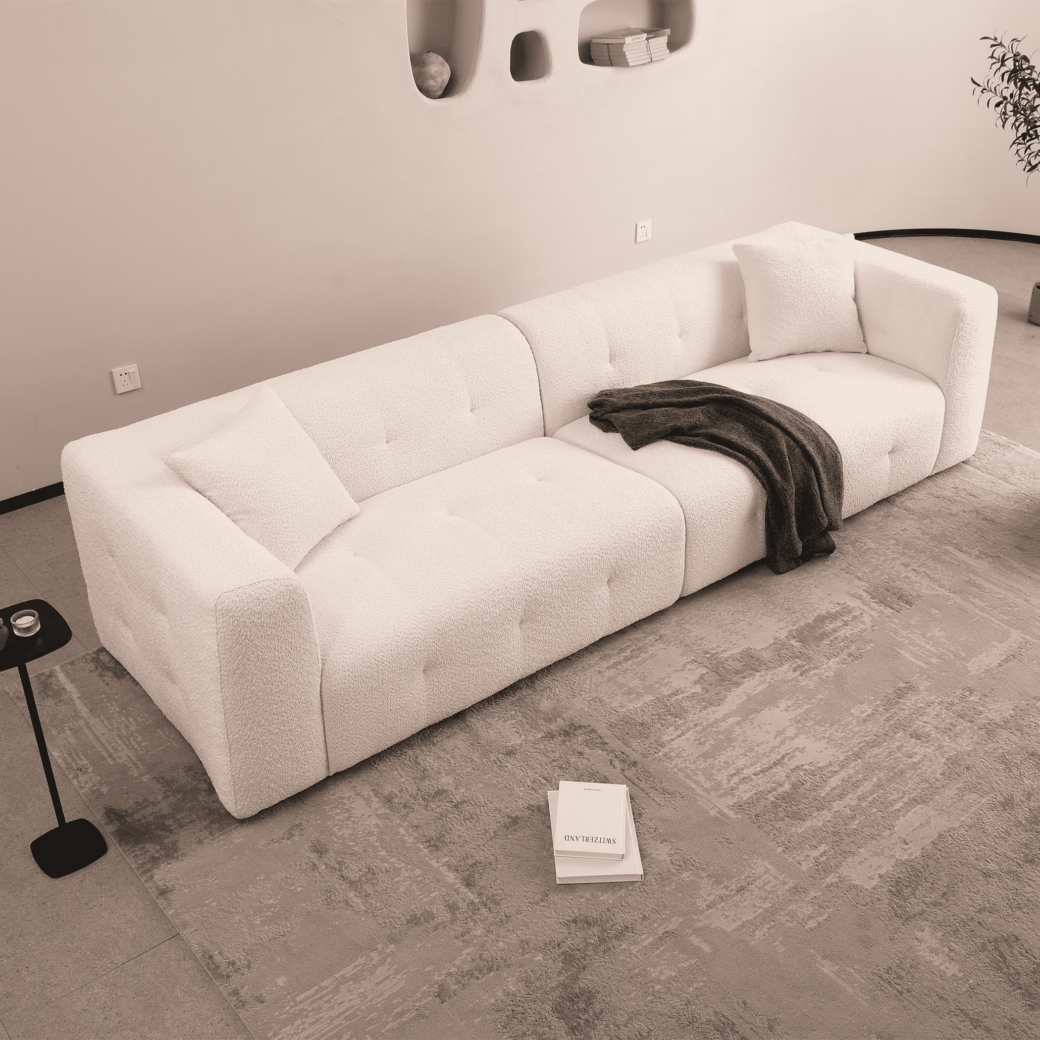 MAYEERTY Beige sofa, stylish and simple square design, square arm, handrailing thick and full, put living room, office, conference room
