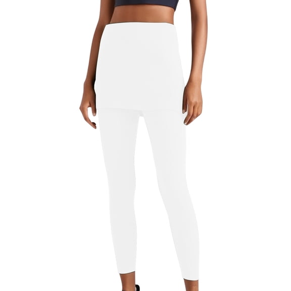Qiopertar Women's Fake Two-Piece Leggings Skirt Sports Plus Size Pants Casual Comfy Stretchy Elastic Waistband Long Leggings, White XL