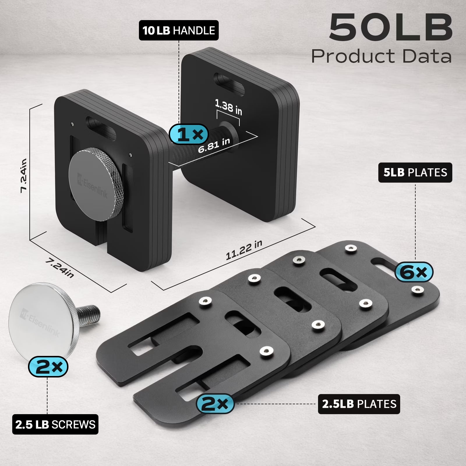 ARVIVO 50lb Adjustable Dumbbell Set with 6×5lb Increments & 10lb Handle Quick-Lock Square Dumbbells for Home Gym