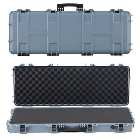 Hard Rifle Case Lockable Rifle Case with Pre-cut Foams 42 in Movable Gun Storage with Wheels IP67 Waterproof & Dustproof Pistol Storage for Rifle Shotgun Airsoft Gun Grey