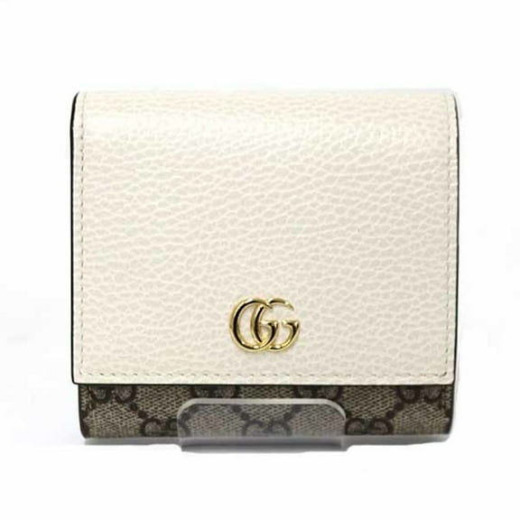 Pre-Owned GUCCI Double G Bicolor Medium Wallet Beige & Ebony GG Supreme Canvas 598587...