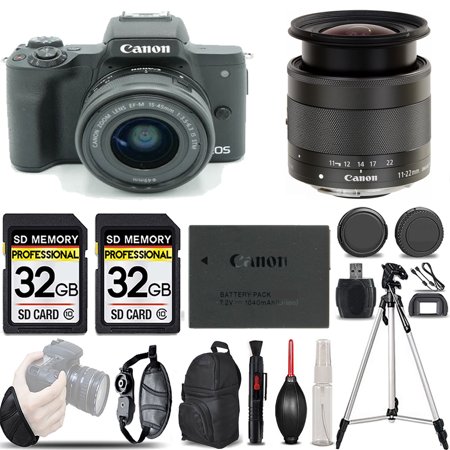 Canon EOS M50 Mark II Mirrorless Camera with 15-45mm Lens (Black) +11-22mm f/4-5.6 IS STM Lens -LOADED KIT
