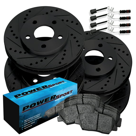 PowerSport Front Rear Brakes and Rotors Kit |Front Rear Brake Pads| Brake Rotors and Pads| Ceramic Brake Pads and Rotors |fits 1996-2000 Mercedes-Benz C230, C280, E300, SLK230