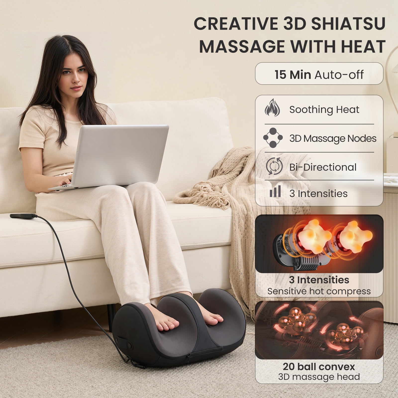 Naipo Electric Shiatsu Foot Massager Calf with Heat, Deep Kneading & Rolling Ankle Massage - Relaxing Muscle Relax, Ideal Gift for Men & Women, Leg Massager