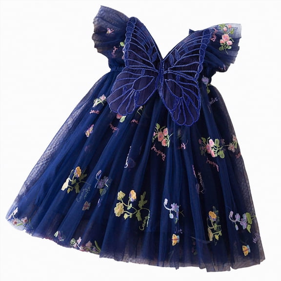 HCNTES Toddler Girls Flower Girl Dresses Butterfly Wings Tulle Dress Embroidered Party Dress for Birthday Wedding