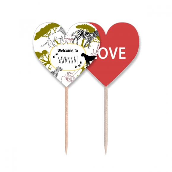 African Welcom To Savanna Pinto Leopard life Toothpick Flag LOVE Heart Lable Cupcake Pick