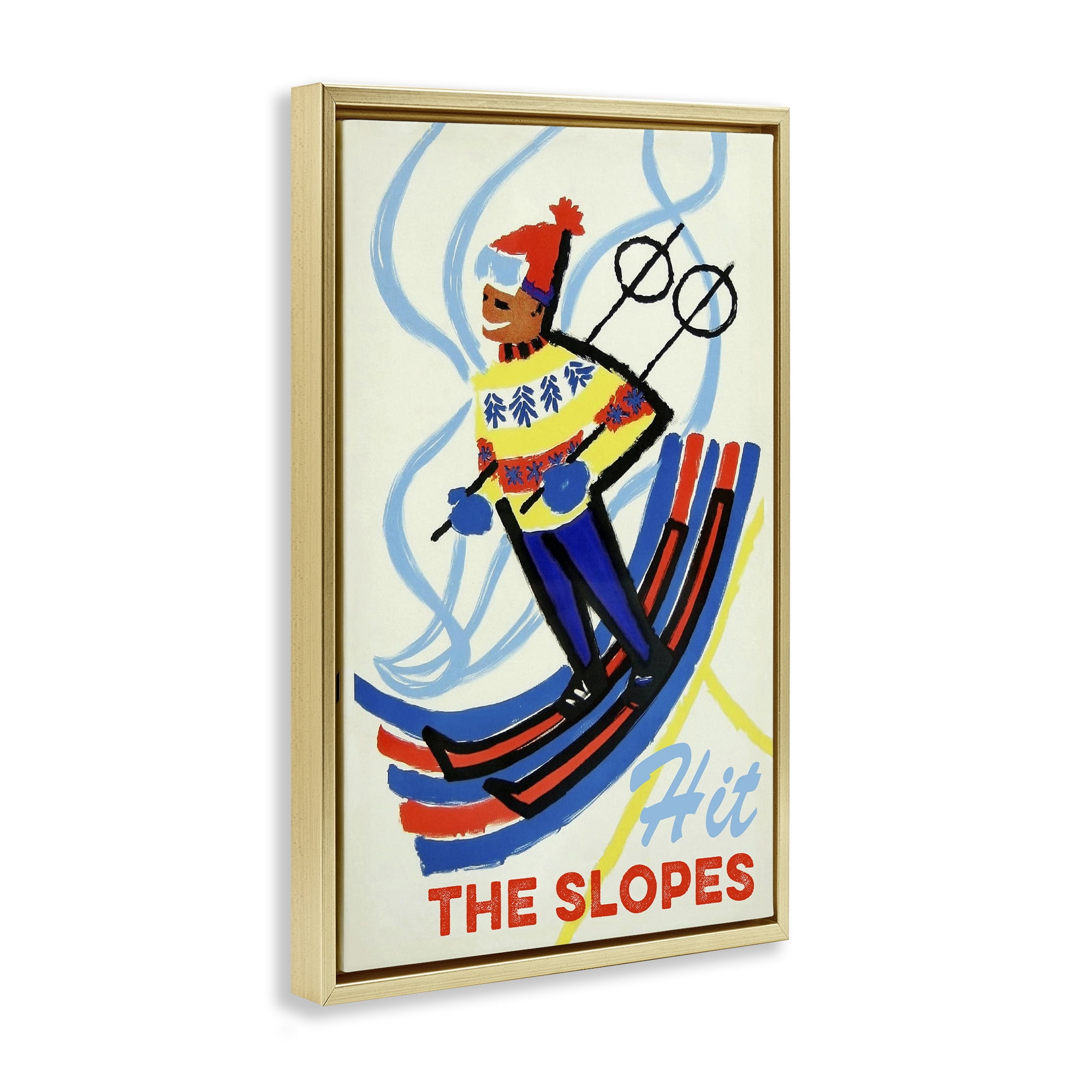 Stupell Industries Vintage Hit The Slopes Gold Framed Floater Canvas Wall Art, design by Grotto Studios