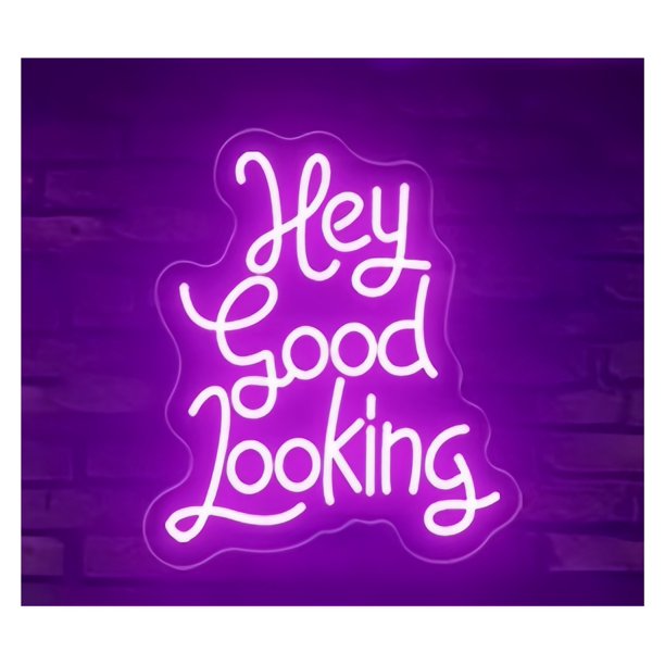 Letrero De Neón "Hey Good Looking" Para Decoración Bares, Salones, Dormitorios, Salas Juegos, Estar Y Fiestas Cumpleaños 50cm