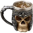 thumbnail image 1 of Taza gótica con calavera 3D – Taza de acero inoxidable Seleton para bebidas, café, cerveza, jugo de sangre, taza para beber con armadura de calavera de guerrero vikingo medieval, decoración de Halloween JM, 1 of 5