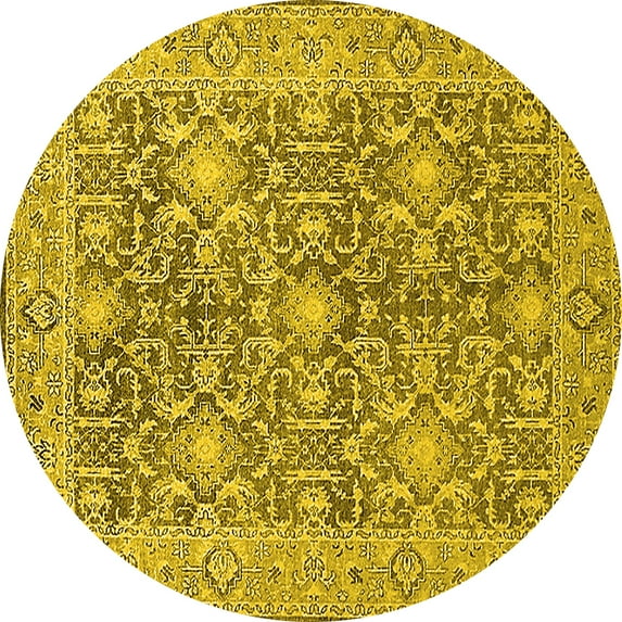Ahgly Company Indoor Round Oriental Yellow Industrial Area Rugs, 3' Round