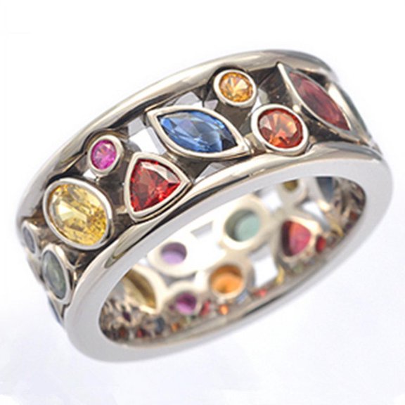 Colorful Women Hollow Out Geometric Stone Rings Cocktail Female Finger Ring Fancy Stylish Rings Jewelry