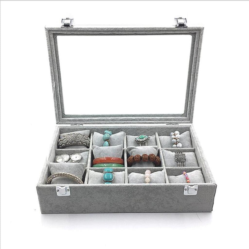 12-Slot Box w/ Lid for Jewelry Bracelet Bangle Watch Showcase with Lid
