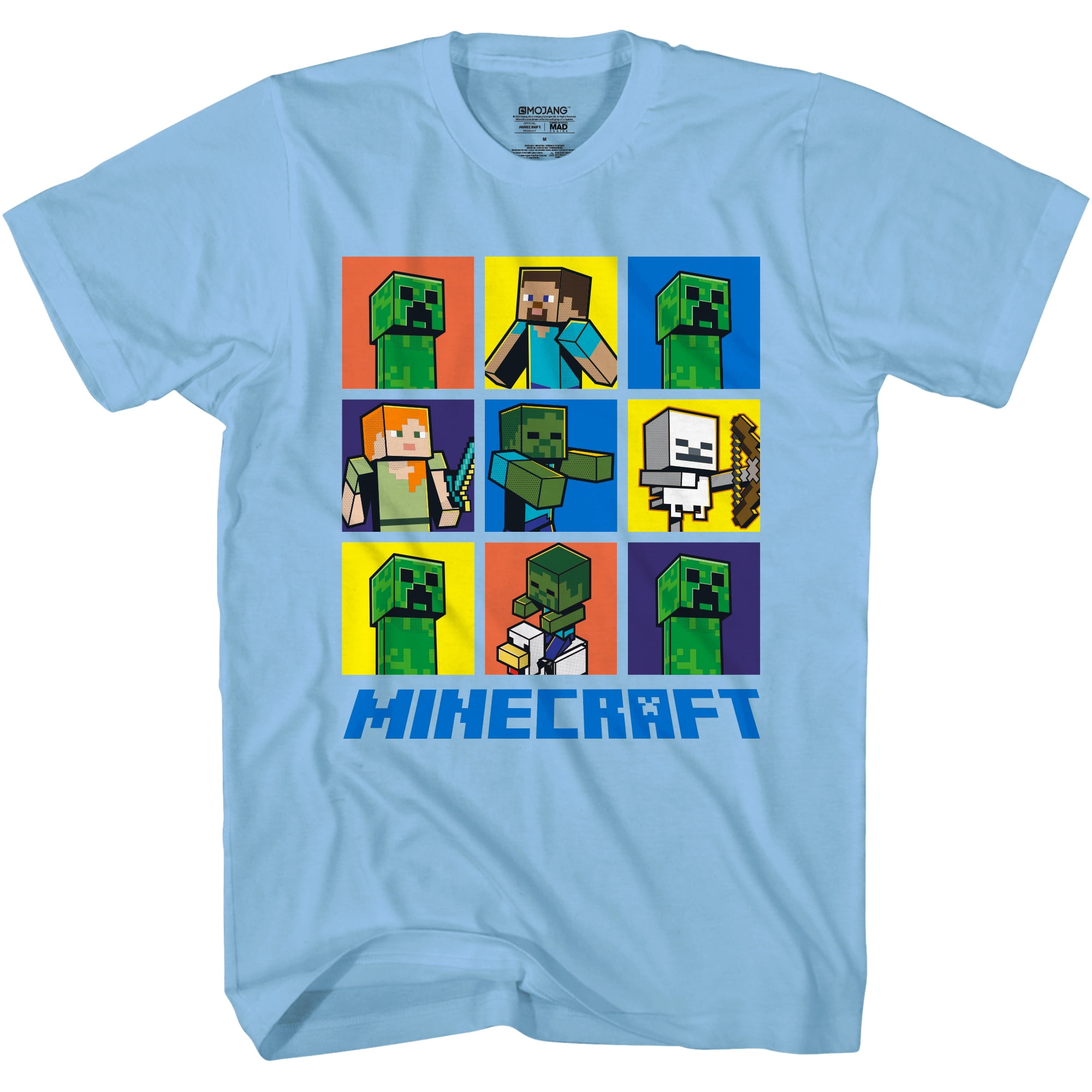 Minecraft Boys T-Shirt - Blue Character Boxes Shirt for Boys or Girls ...