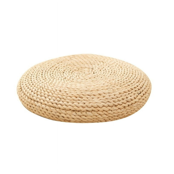 Round Natural Pouf Weaving Cushion Fill the Silk Floss Pillow Soft Yoga Chair Mat Window Pad(B)