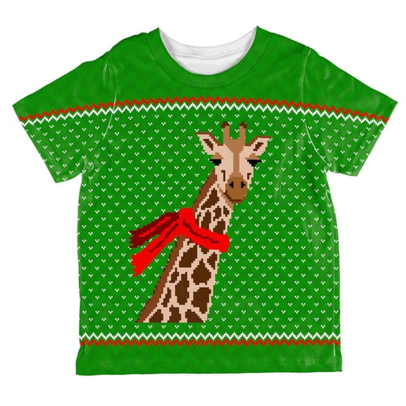 Ugly Christmas Sweater Big Giraffe Scarf All Over Toddler T Shirt Multi 2T