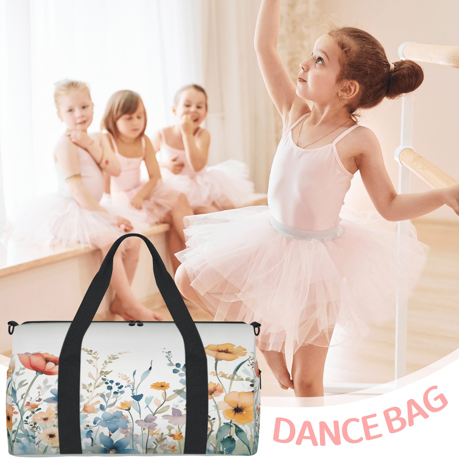 Herdesigns Wildflowers Gym Bag for Women, Duffle Bag for Travel Sport, Lightweight Waterproof Carry on Weekender Overnight Dance Yoga Workout Bags