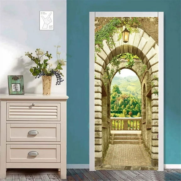 Wreath Arch Door Stickers Flowers D Wallpaper Self-Adhesive PVC Scenery Sticker BedRoom r Mural De