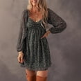 thumbnail image 2 of AURA Women’s Floral Dress V Neck Long Sleeve A Line Short Dress Green Print XS XXL, 2 of 5