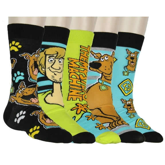 Scooby-Doo Socks Men's Scooby Character 5-Pack Knit Mid-Calf Crew Socks Shaggy Mystery Machine Shoe Size 6-12