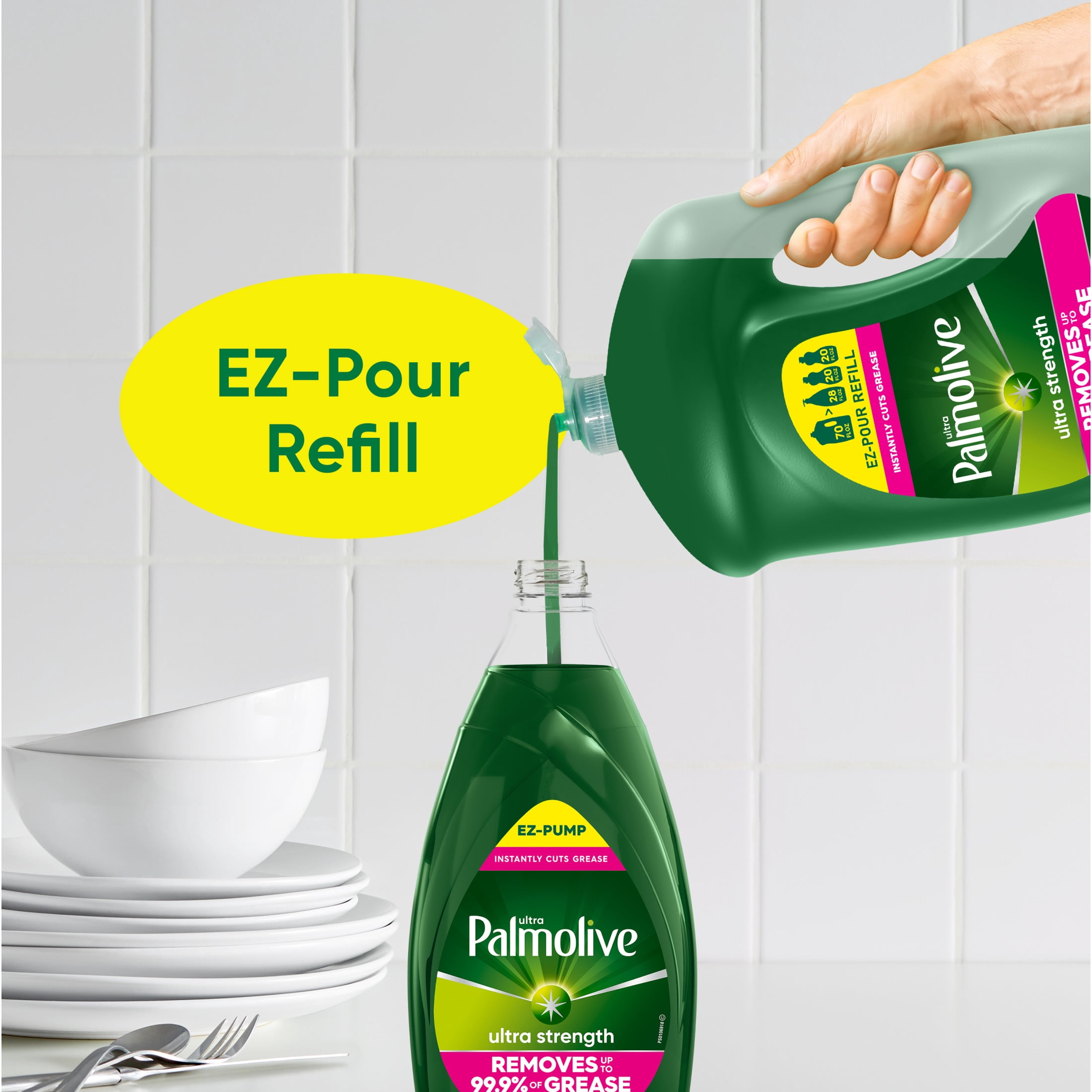 (4 pack) Palmolive Ultra Strength Liquid Dish Soap, Grease Cutting, 70 fl oz EZ-Pour Refill Bottle