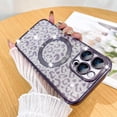 thumbnail image 2 of for iPhone 14 Pro Max Case,Compatible with MagSafe Cheetah Print Plating Camera Protection Clear Phone Case,  Glitter Leopard Print for Women Girls Phone Case 6.7"-Purple, 2 of 13