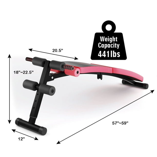 SuperFit Folding Weight Bench Adjustable Sit up Board Curved Decline Red