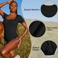 thumbnail image 5 of OQQ Women's 2 Piece Bodysuits Sexy Ribbed One Piece Square Neck Short Sleeve Bodysuits, 5 of 7