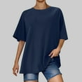 thumbnail image 7 of Lenpel Women's Oversized T Shirts Trendy Short Sleeve Crew Neck Solid Color Soft Casual Tees Loose Summer Tops, 7 of 7