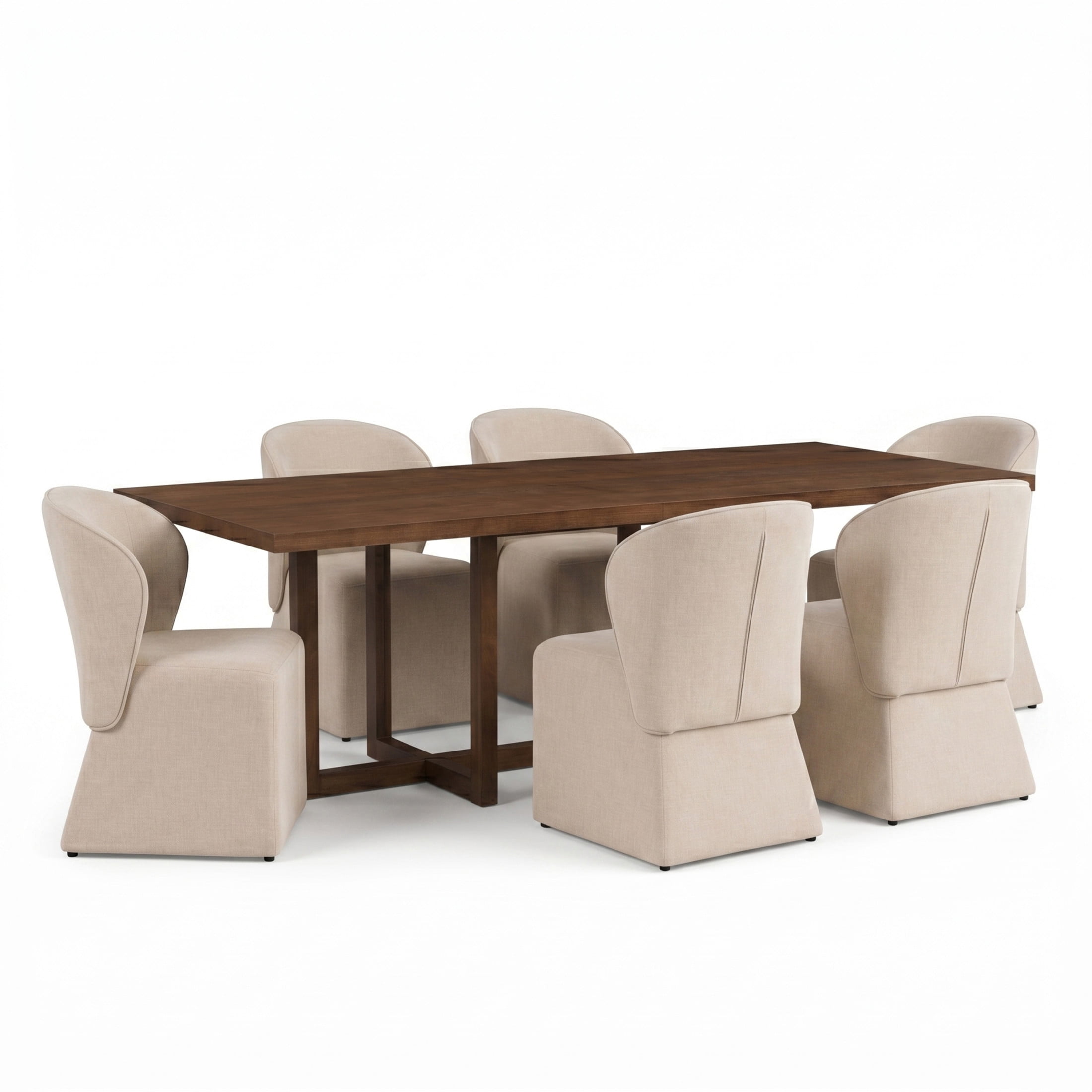 Christopher Knight Home 7-Piece Modern Dining Set, Table with Upholstered Chairs, Walnut+Beige