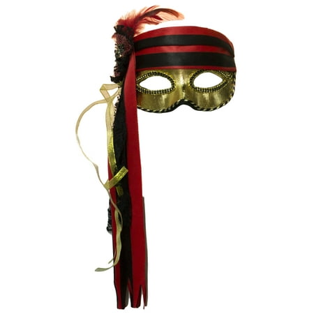 Lady Pirate Venetian Half Mask with Feathers and Ribbon