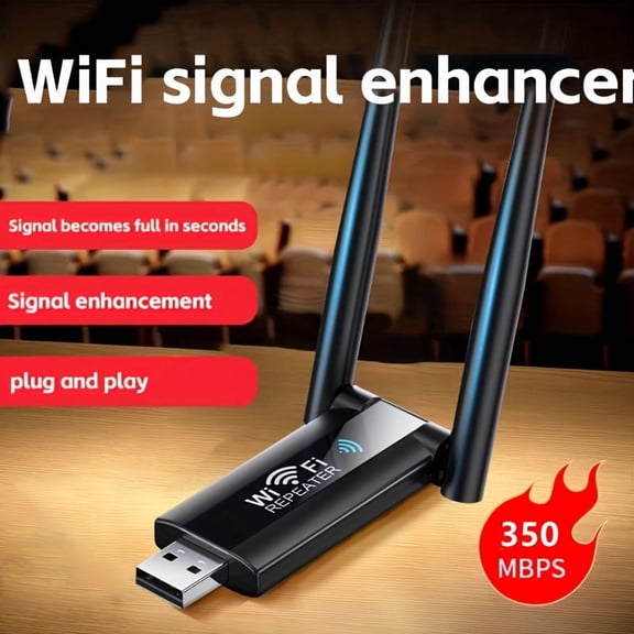350Mbps 2.4G WiFi Signal Booster - Portable USB-Powered High-Power WiFi Extender for Home and Office, Eliminates Dead Zones, Plug-and-Play Indoor Wireless Network Amplifier with Vertical Antenna