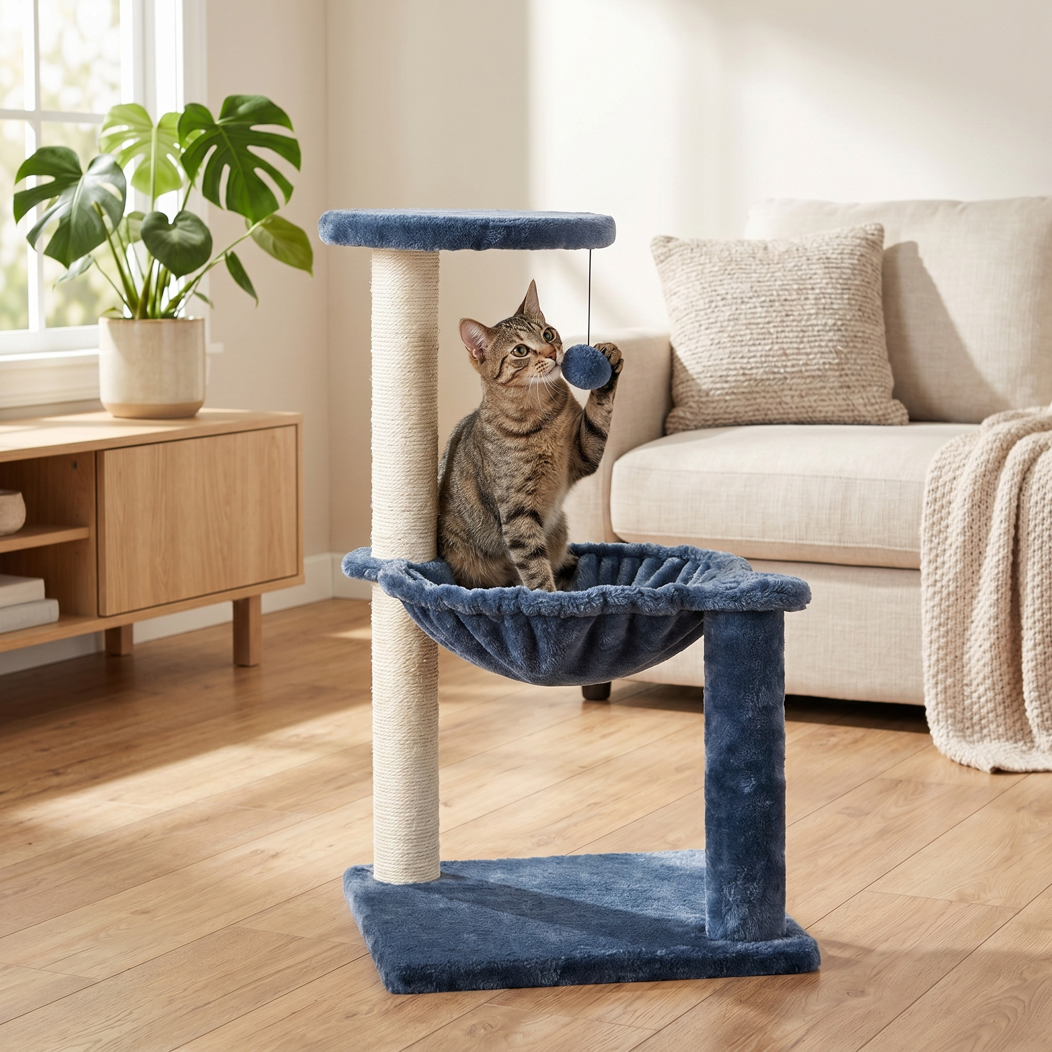 Vibrant Life 3-Level Cat Tower with Hammock, Blue, 26.7" photo 3