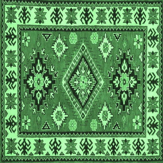Ahgly Company Indoor Square Geometric Emerald Green Traditional Area Rugs, 6' Square