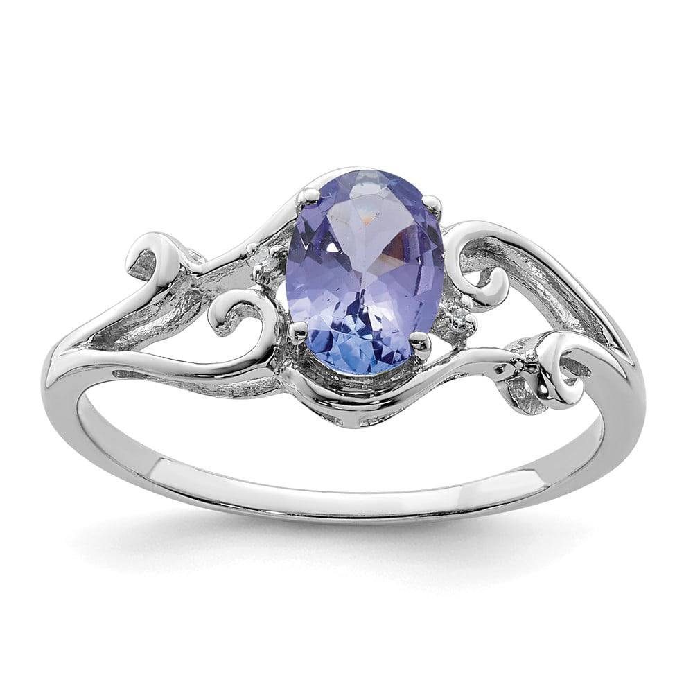 Sterling Silver 2 MM Tanzanite and Diamond Ring
