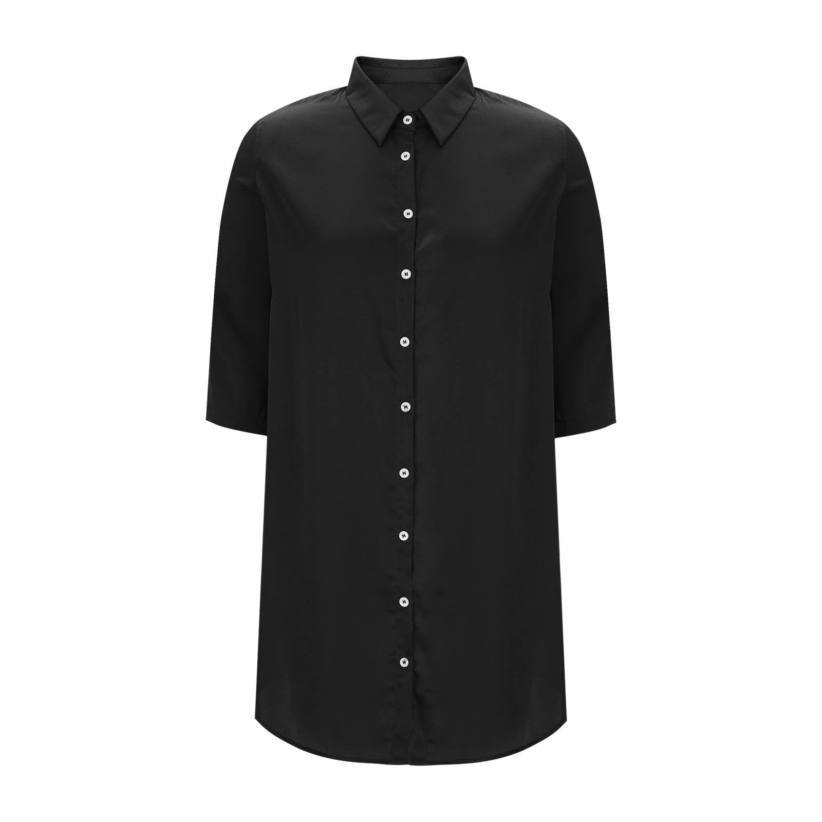 Jggspwm Women's Casual Button Down Maxi Shirt Dress 3/4 Sleeve Solid Turn Down Collar Shirt Tunic Long Dress Black L, Size: Large