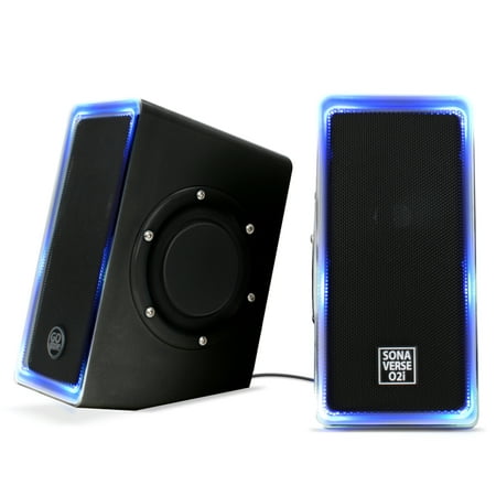 GOgroove SonaVERSE O2i LED Computer Speakers (Black) Small USB Powered Gaming PC