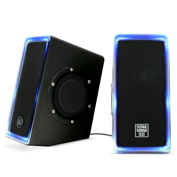 GOgroove SonaVERSE O2i LED Computer Speakers (Black) Small USB Powered