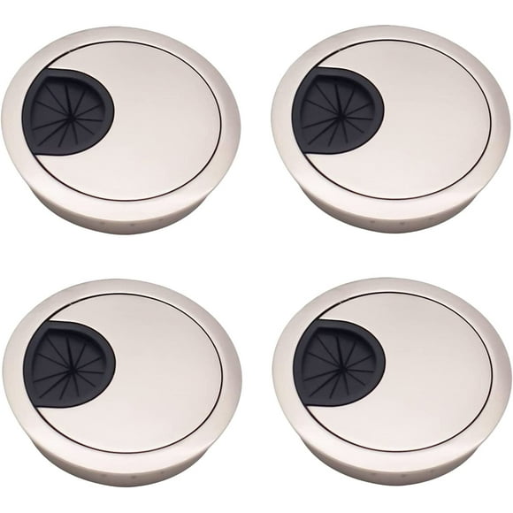 LAICAIW 4 Pieces Computer Grommet,Desk Grommet, Desk Cable Wire Grommet Cord, Computer Desk Cable Hole Cover, for Management of Office and Computer Desk Wires (Ø60mm(2-3/8 Inch), Silver)