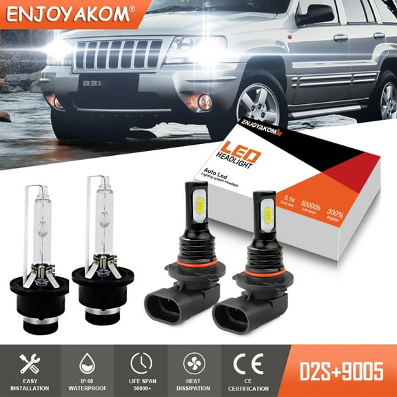 Comobo High Low Beam Kit For Infiniti I35 2002 2003 2004 -4x 9005 D2S LED & HID Headllight Bulbs Super Bright 6000K White