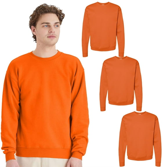 Hanes High Visibility Safety Sweatshirt for Men | Hi Vis Fleece Reflective Safety Orange Work Wear Made with 7.8oz 50/50 US Grown Cotton/Polyester Crewneck Pullover Sweater, Pack 3 Size-S