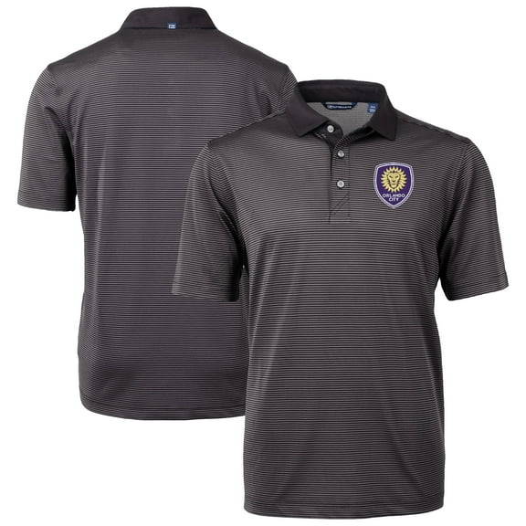 Men's-Cutter & Buck  Black Orlando City SC Virtue Eco Pique Micro Stripe Recycled Polo